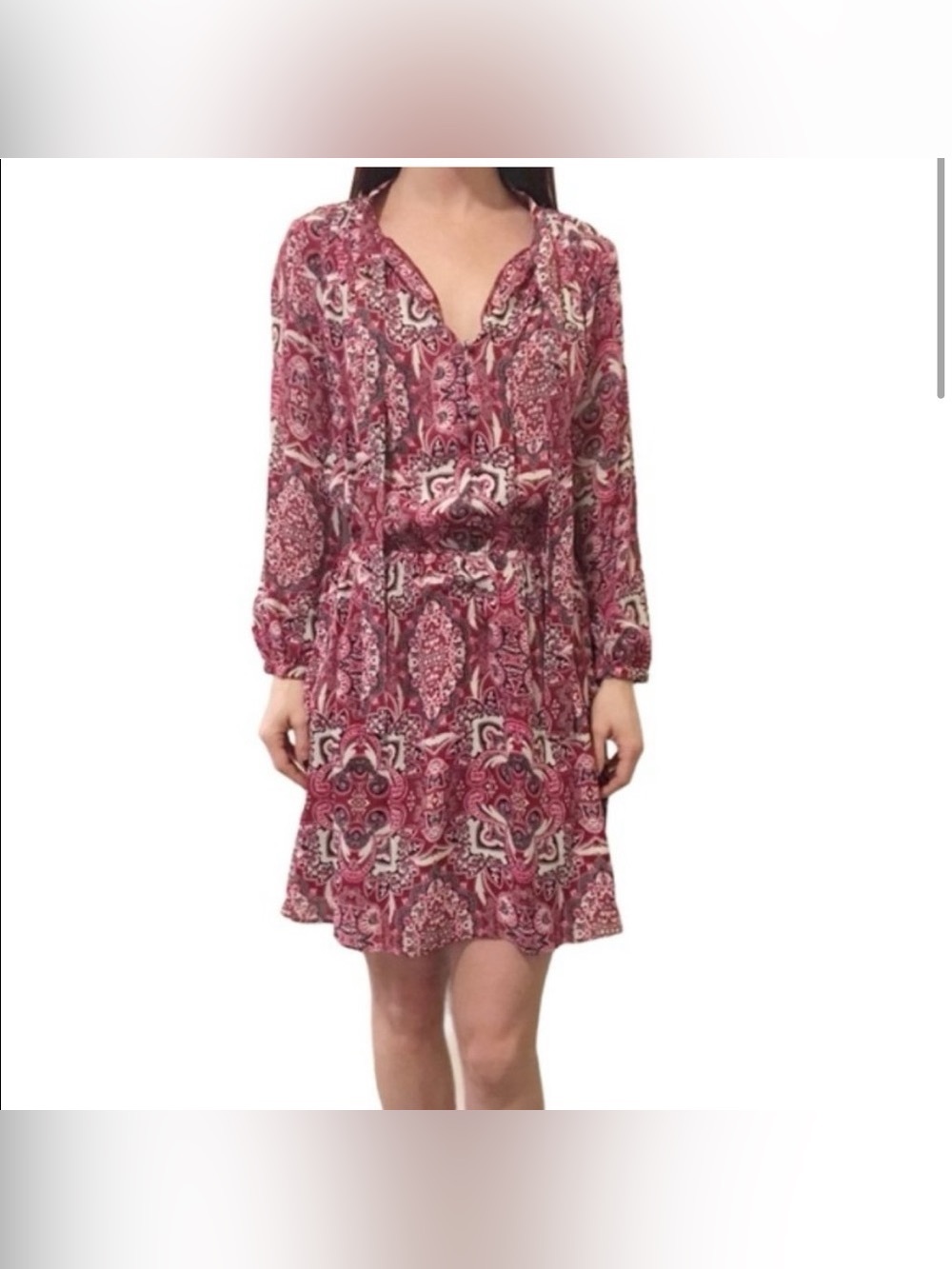Parker women’s 100% silk Paisley Long-Sleeve Dress with neck ties size XS